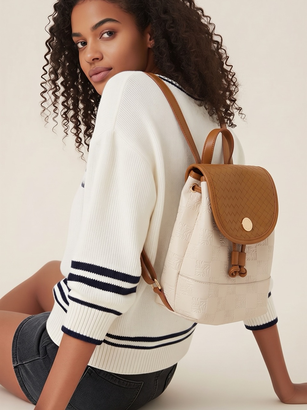Steve Madden Elegant Tan and Cream Women's Backpack NWOT - Never Used